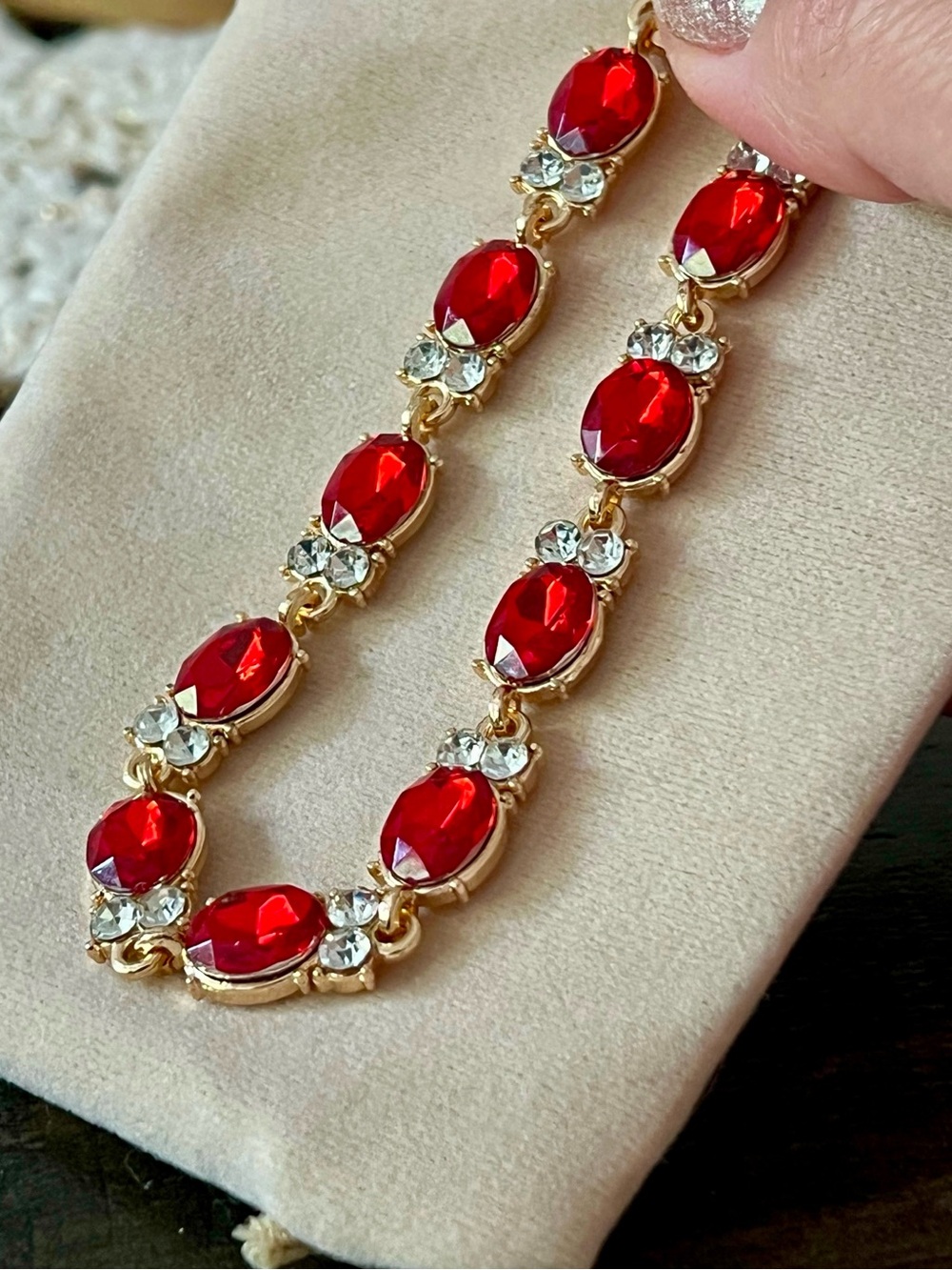 Gold-Tone Red gemstone Bracelet - Women Jewelry